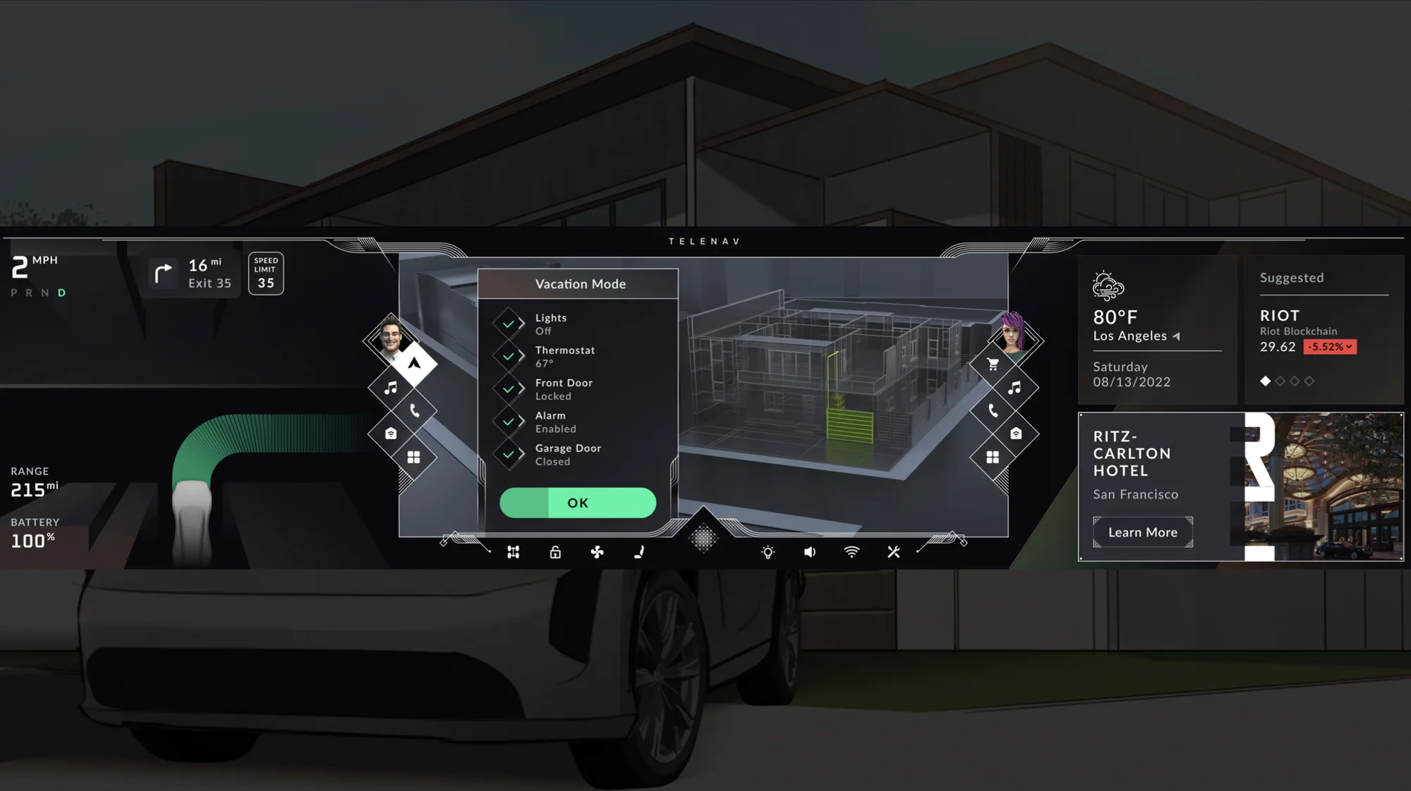 Vacation Mode securing the home as the car pulls away fully charged