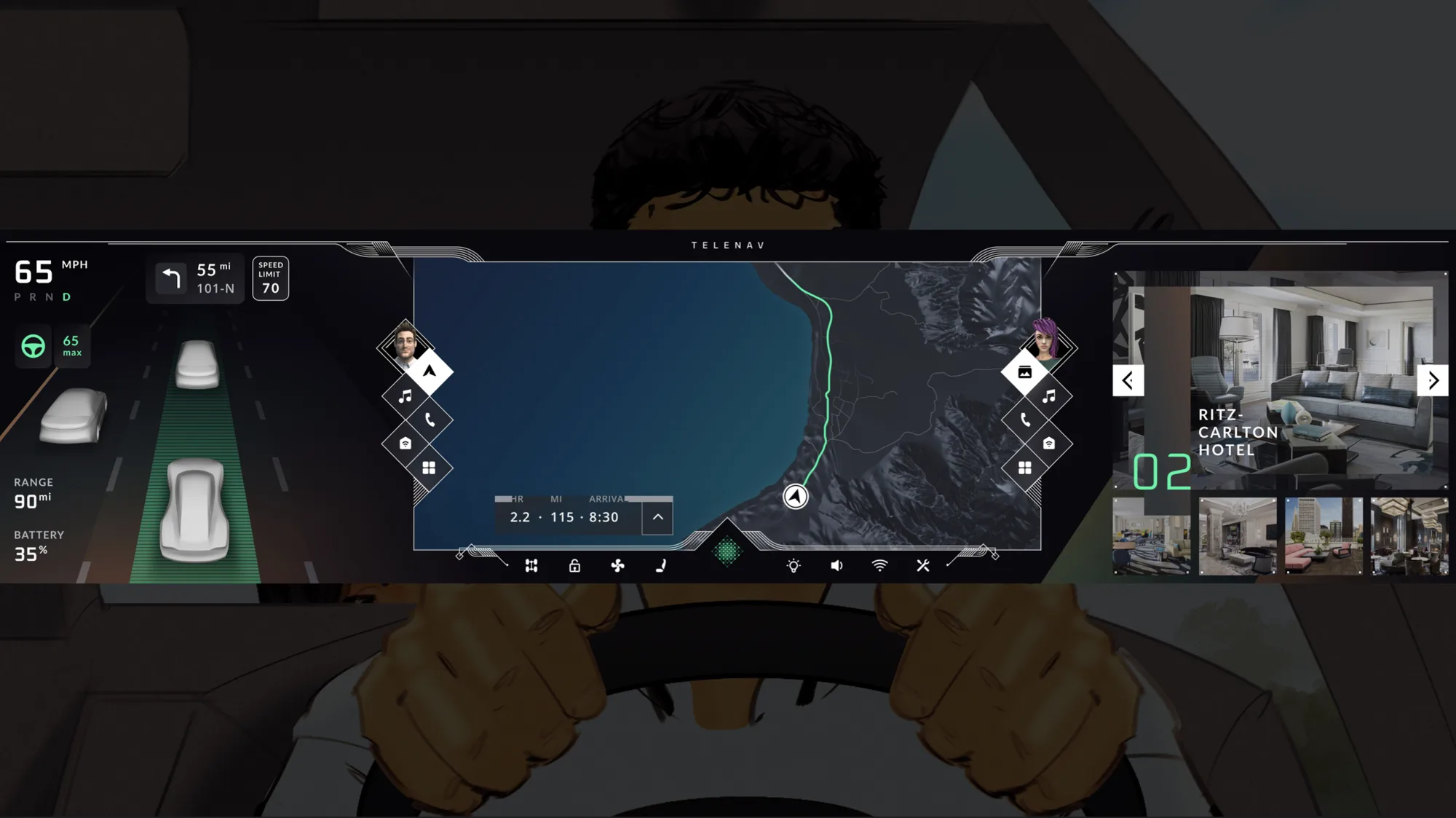 Cruising the coast at 65 mph with a cinematic map and the Ritz-Carlton photo gallery