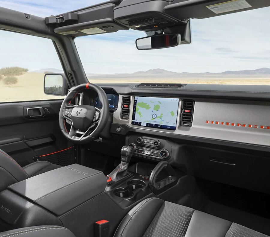 Ford Bronco interior with the 12-inch navigation, my map design, on the center display