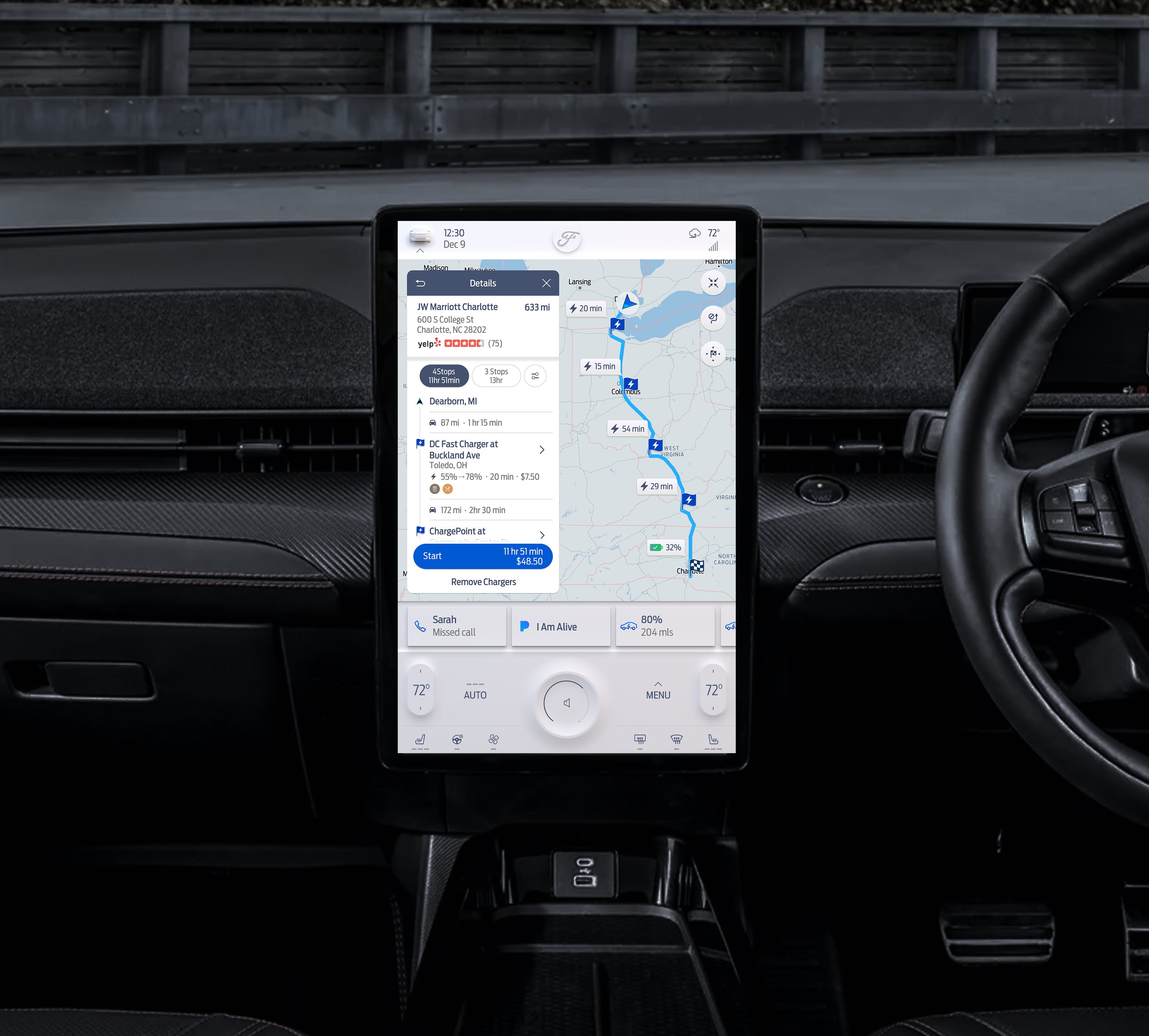 Mustang Mach-E 15-inch portrait touchscreen showing navigation