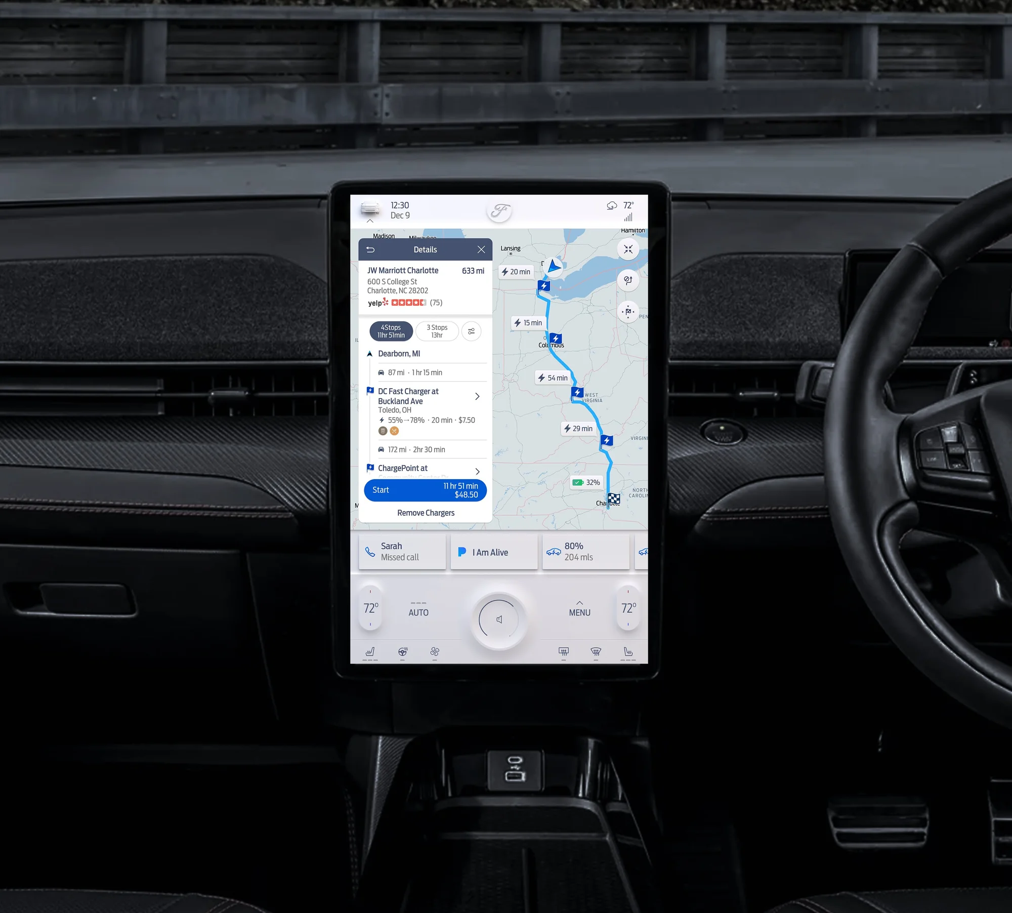 Mustang Mach-E 15-inch portrait touchscreen showing navigation