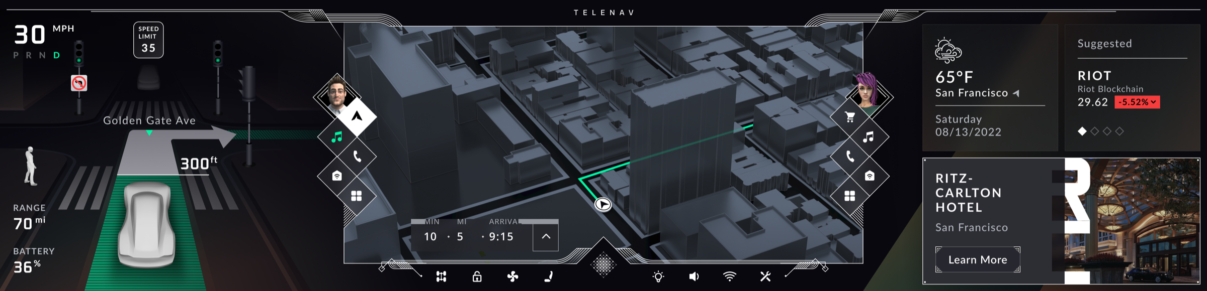 Final urban approach into San Francisco with live signals, signs and pedestrians on a cinematic 3D map