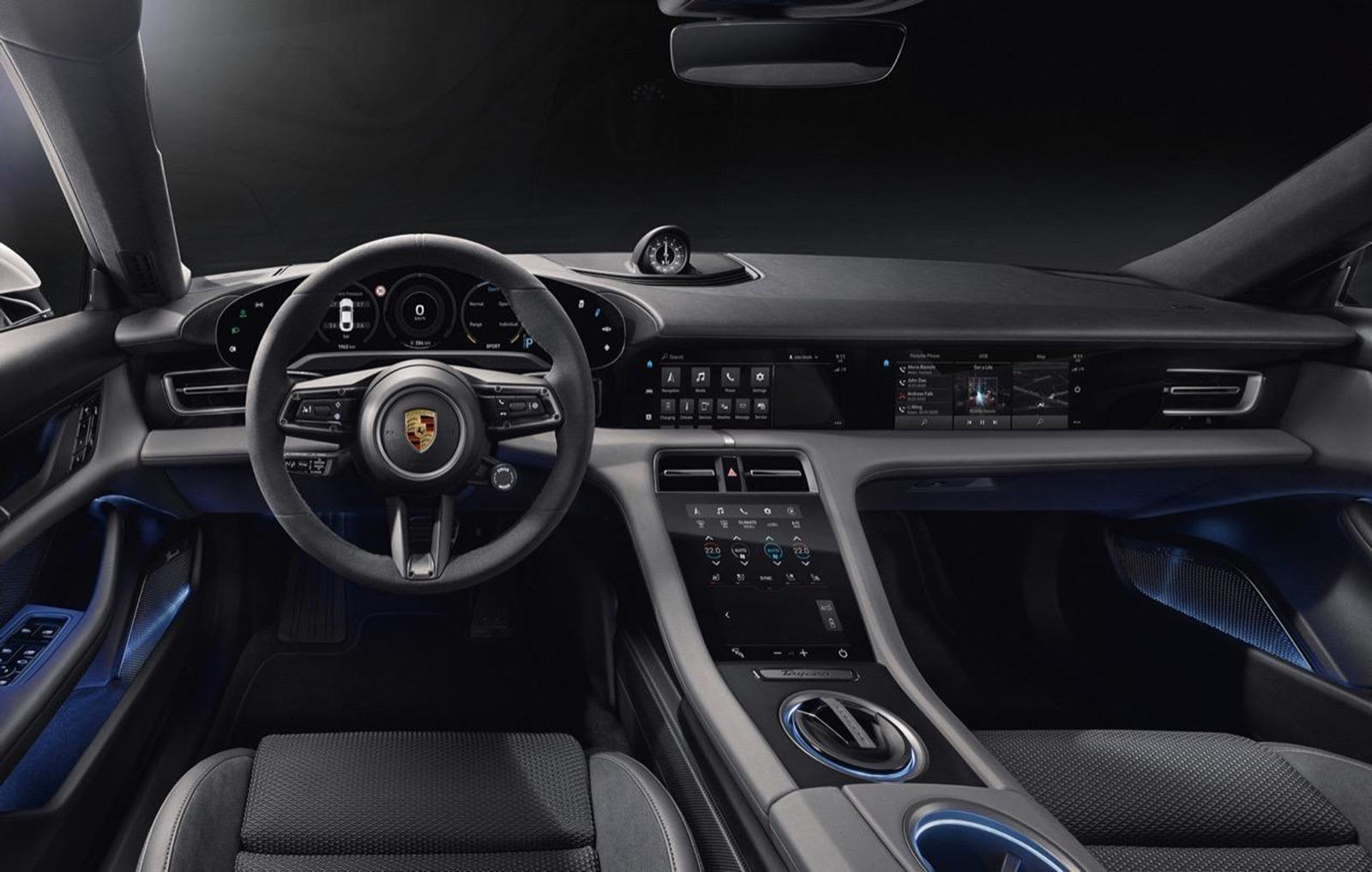 Porsche Taycan curved cluster with a wide central display