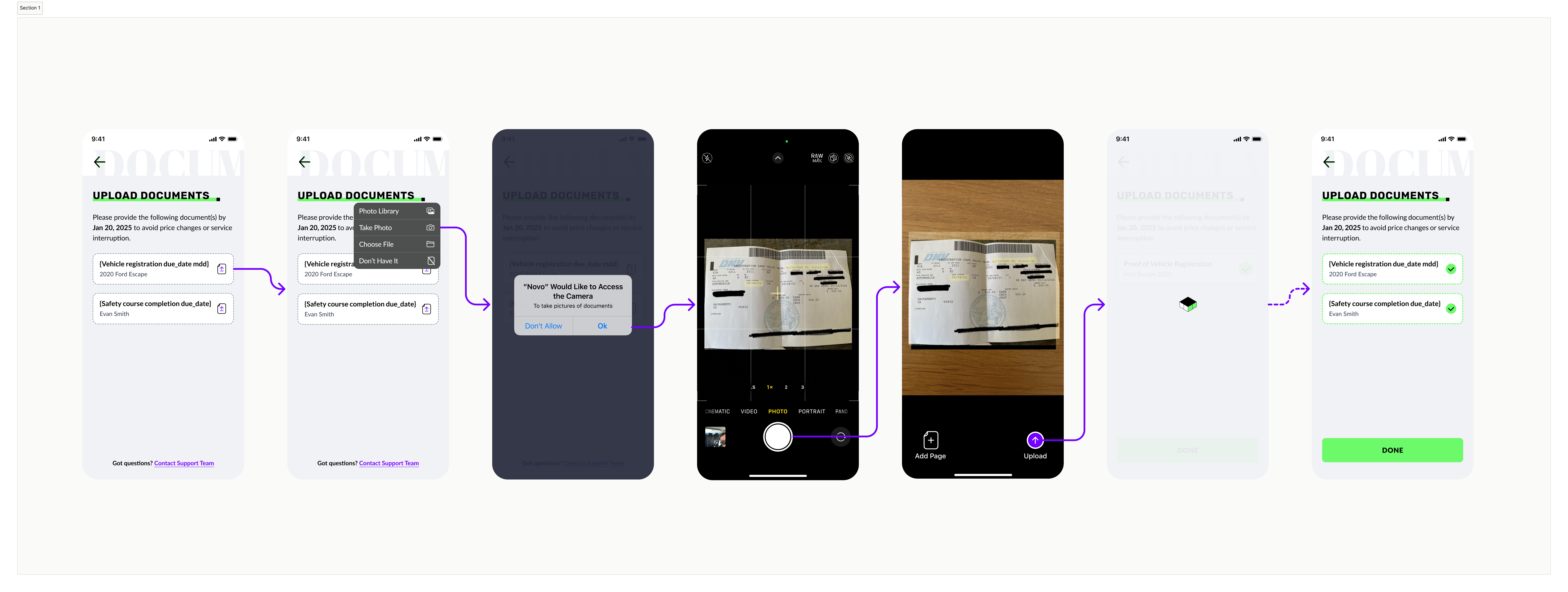 Document & Photo Upload interaction flow