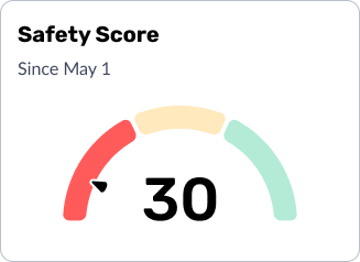 Safety Score card showing a low score of 30, needle in the red zone