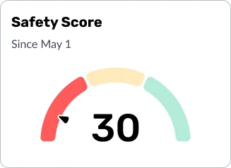 Safety Score card showing a low score of 30, needle in the red zone