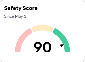 Safety Score card showing a high score of 90, needle in the green zone