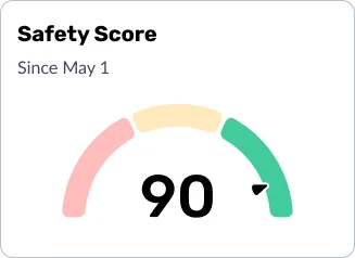Safety Score card showing a high score of 90, needle in the green zone