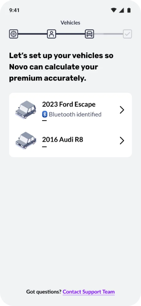 Setup screen pairing each vehicle, one already identified over Bluetooth.