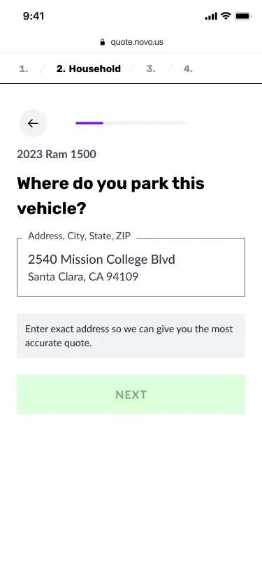 Where do you park this vehicle, with the address already filled in.