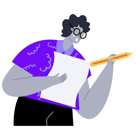 Spot illustration of a person holding a document and a pencil.