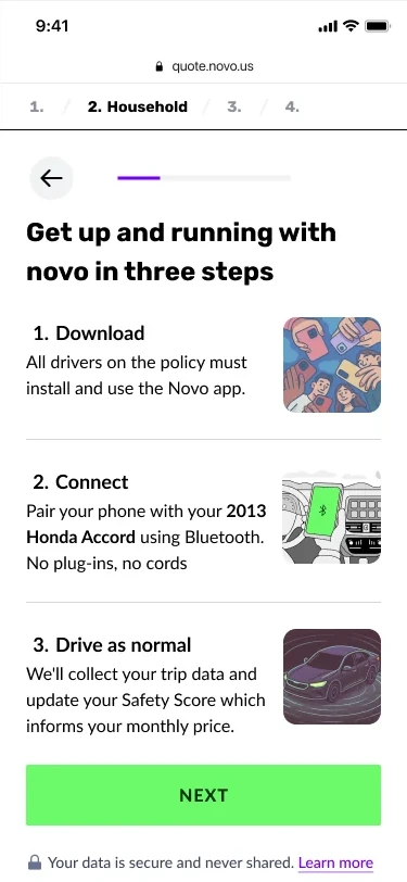 Get up and running screen with three steps: download, connect and drive.