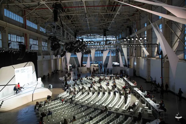 Fashion Tech Forum hall from above, with rows of seating
