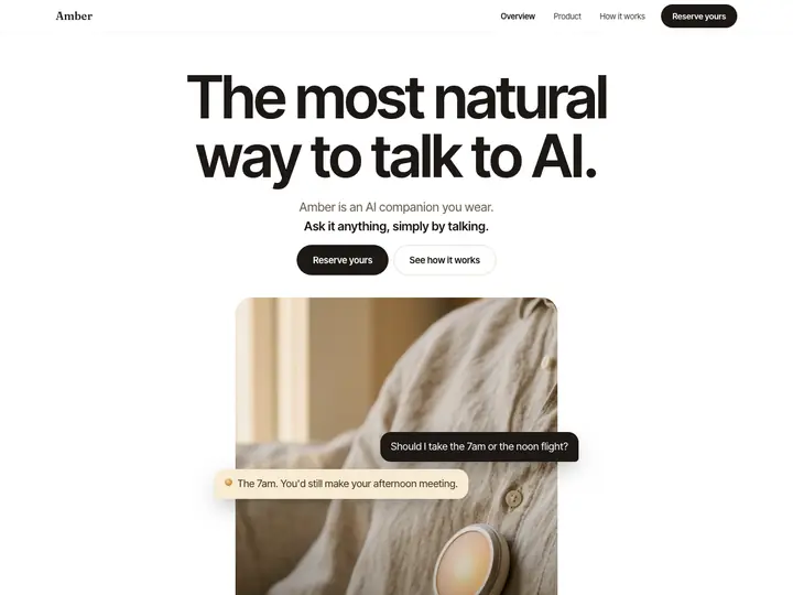 Amber: scrolling through the Amber website, from the hero down to the pricing