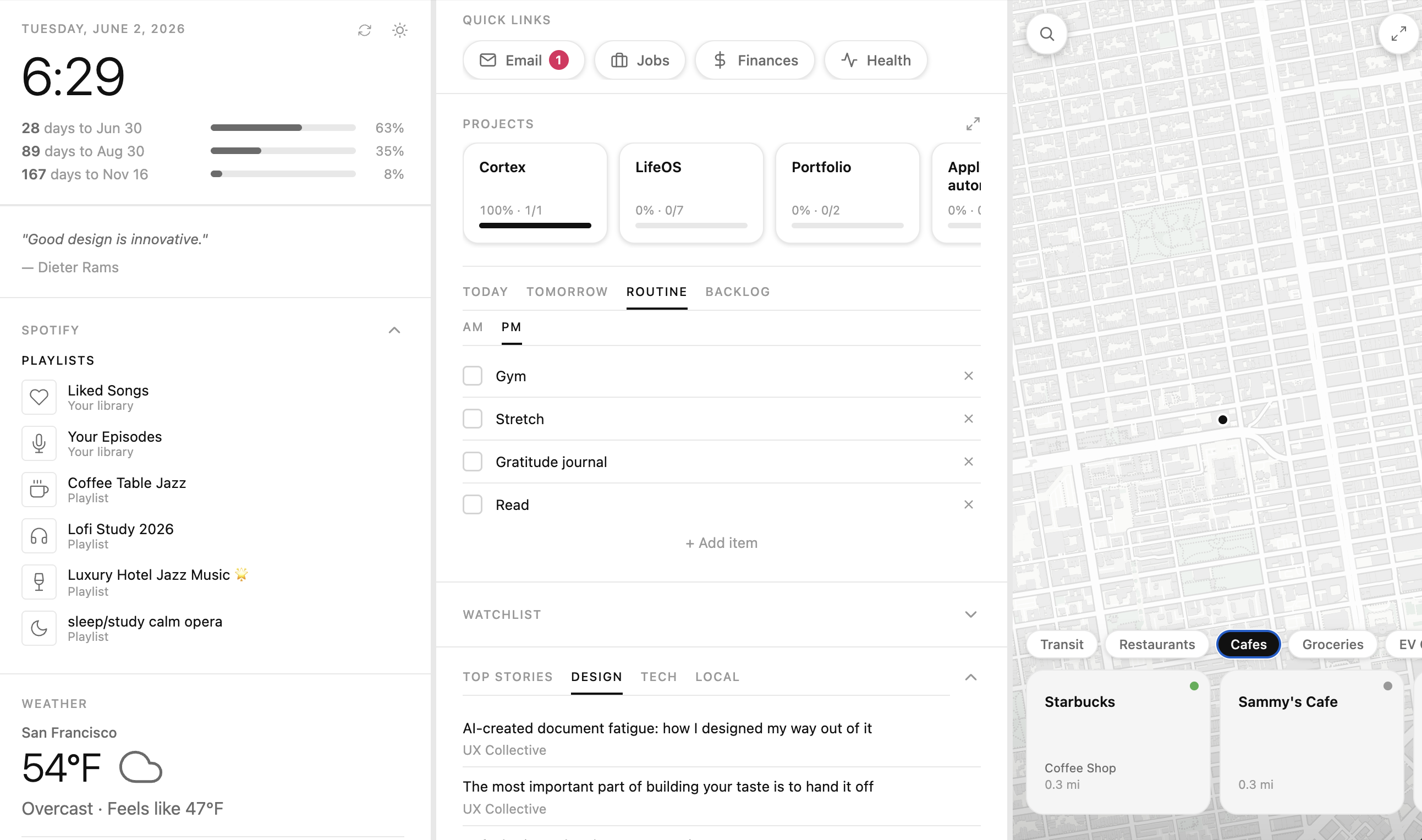 LifeOS personal dashboard