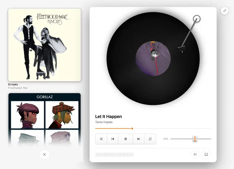 Vinyl Deck: the current Spotify track spinning as a vinyl record with the album art as its label
